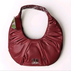 Badgley Mischka Red Ruched Leather Hobo